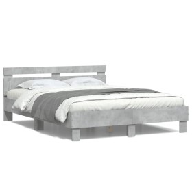 Concrete gray headboard bed frame and LED lights 150x200cm by , Beds and slatted bases - Ref: Foro24-3207542, Price: 153,99 €...