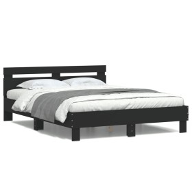 Bed frame with headboard and LED lights black 150x200 cm by , Beds and slatted bases - Ref: Foro24-3207540, Price: 156,99 €, ...