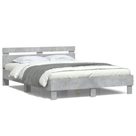 Estructura de cama cabecero y luces LED gris hormigón 140x200cm de , Camas y somieres - Ref: Foro24-3207549, Precio: 146,99 €...