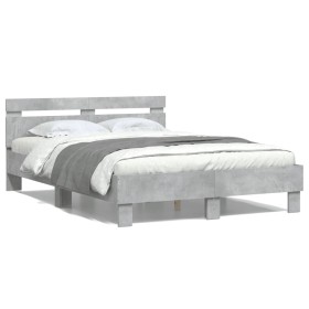 Concrete gray engineered wood bed with headboard 120x200 cm by , Beds and slatted bases - Ref: Foro24-3207430, Price: 148,01 ...