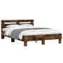 Smoked oak engineered wood bed with headboard 135x190 cm by , Beds and slatted bases - Ref: Foro24-3207445, Price: 139,77 €, ...