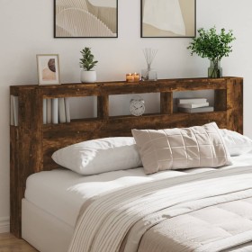 LED headboard engineered wood smoked oak 200x18.5x103.5 cm by , Headboards and footboards - Ref: Foro24-837369, Price: 103,21...