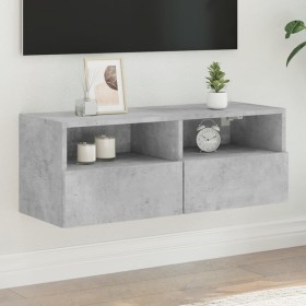 Wall-mounted TV unit in gray concrete engineered wood, 80x30x30 cm by , TV Furniture - Ref: Foro24-836874, Price: 46,81 €, Di...