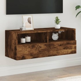 Wall-mounted TV unit in smoked oak engineered wood, 80x30x30 cm. by , TV Furniture - Ref: Foro24-836876, Price: 46,80 €, Disc...