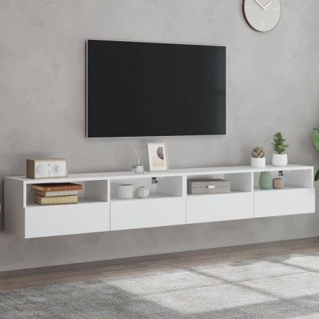 Wall-mounted TV furniture set, engineered wood, white, 2 units, 100x30x30 cm. by , TV Furniture - Ref: Foro24-836883, Price: ...