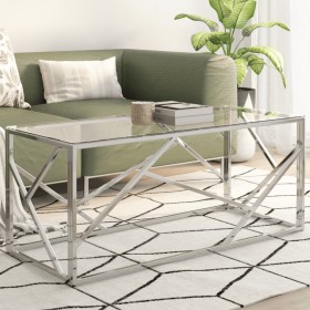 Silver stainless steel and tempered glass coffee table by , Coffee table - Ref: Foro24-349937, Price: 109,57 €, Discount: %