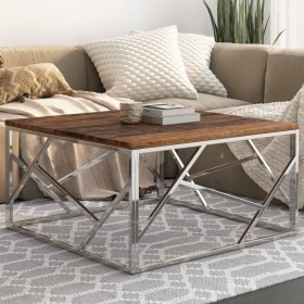 Silver stainless steel and solid wood coffee table by , Coffee table - Ref: Foro24-349949, Price: 106,20 €, Discount: %