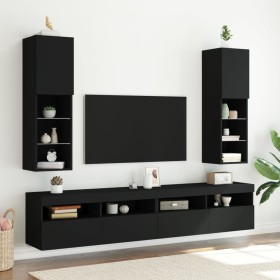 TV stands with LED lights 2 units black 30.5x30x102 cm by , TV Furniture - Ref: Foro24-837018, Price: 111,45 €, Discount: %