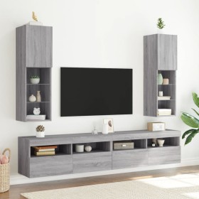 TV cabinets with LED lights 2 pcs Sonoma gray 30.5x30x102 cm by , TV Furniture - Ref: Foro24-837026, Price: 106,09 €, Discoun...