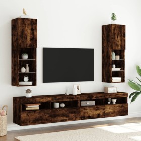 Muebles de TV con luces LED 2 uds roble ahumado 30,5x30x102 cm de , Muebles TV - Ref: Foro24-837024, Precio: 100,99 €, Descue...