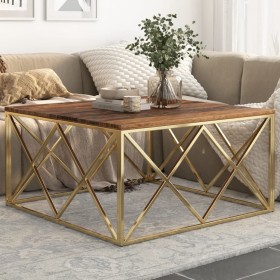 Golden stainless steel and solid wood coffee table by , Coffee table - Ref: Foro24-349982, Price: 309,53 €, Discount: %