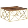 Golden stainless steel and solid wood coffee table by , Coffee table - Ref: Foro24-349982, Price: 309,72 €, Discount: %