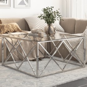 Silver stainless steel and tempered glass coffee table by , Coffee table - Ref: Foro24-349977, Price: 217,09 €, Discount: %