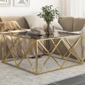 Golden stainless steel and tempered glass coffee table by , Coffee table - Ref: Foro24-349980, Price: 295,26 €, Discount: %