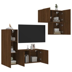 Wall-mounted TV furniture set, 4 pieces, engineered wood, brown oak. by , TV Furniture - Ref: Foro24-3216434, Price: 175,99 €...