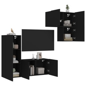 Wall-mounted TV furniture, 4-piece set, engineered wood, black by , TV Furniture - Ref: Foro24-3216429, Price: 182,99 €, Disc...