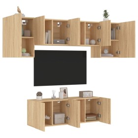 Wall-mounted TV furniture set, 6 pieces, engineered wood, Sonoma oak. by , TV Furniture - Ref: Foro24-3216441, Price: 193,70 ...