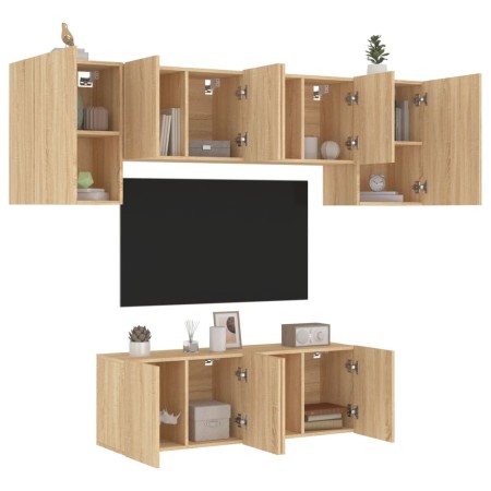 Wall-mounted TV furniture set, 6 pieces, engineered wood, Sonoma oak. by , TV Furniture - Ref: Foro24-3216441, Price: 192,29 ...