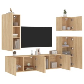 Wall-mounted TV furniture set, 5 pieces, engineered wood, Sonoma oak. by , TV Furniture - Ref: Foro24-3216448, Price: 216,18 ...