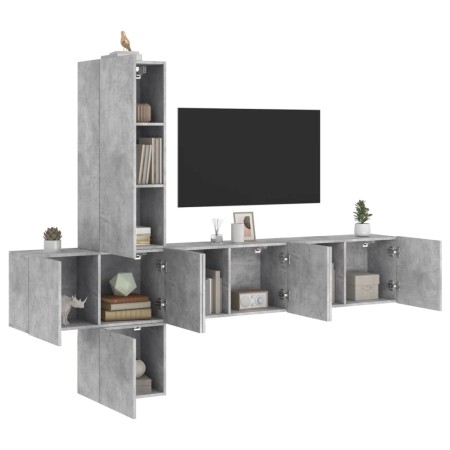 Wall-mounted TV furniture set, 5 pieces, engineered wood, concrete gray. by , TV Furniture - Ref: Foro24-3216460, Price: 225,...