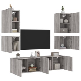 Wall-mounted TV furniture set, 6 pieces, engineered wood, Sonoma gray. by , TV Furniture - Ref: Foro24-3216476, Price: 209,31...