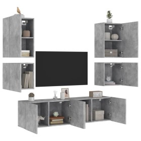 Wall-mounted TV furniture set, 6 pieces, engineered wood, gray concrete. by , TV Furniture - Ref: Foro24-3216474, Price: 199,...