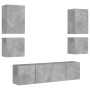 Wall-mounted TV furniture set, 6 pieces, engineered wood, gray concrete. by , TV Furniture - Ref: Foro24-3216474, Price: 199,...