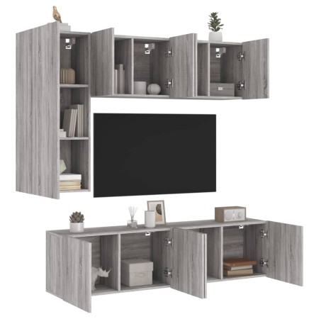 Wall-mounted TV furniture set, 5 pieces, engineered wood, Sonoma gray. by , TV Furniture - Ref: Foro24-3216469, Price: 216,84...