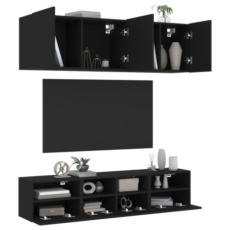 Muebles de TV de pared 5 piezas madera de ingeniería negro de , Muebles TV - Ref: Foro24-3216512, Precio: 157,54 €, Descuento: %