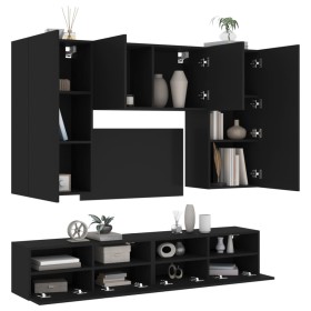 Wall-mounted TV furniture set, 5 pieces, engineered wood, black by , TV Furniture - Ref: Foro24-3216519, Price: 238,64 €, Dis...