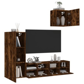 Wall-mounted TV furniture set, 4 pieces, engineered wood, smoked oak. by , TV Furniture - Ref: Foro24-3216504, Price: 149,50 ...