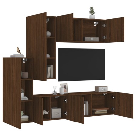 Wall-mounted TV furniture set, 5 pieces, engineered wood, brown oak. by , TV Furniture - Ref: Foro24-3216495, Price: 265,92 €...