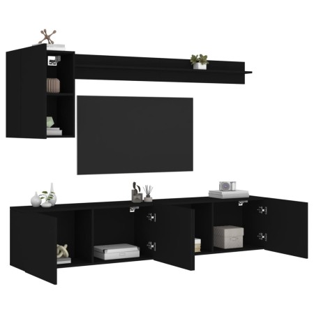 5-Piece Black Engineered Wood Wall TV Cabinets by , TV Furniture - Ref: Foro24-3216497, Price: 163,19 €, Discount: %