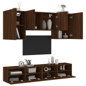 Wall-mounted TV furniture set, 5 pieces, engineered wood, brown oak. by , TV Furniture - Ref: Foro24-3216531, Price: 197,88 €...