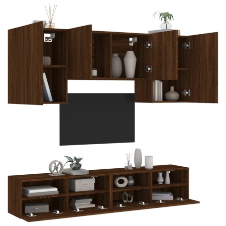 Wall-mounted TV furniture set, 5 pieces, engineered wood, brown oak. by , TV Furniture - Ref: Foro24-3216531, Price: 198,16 €...