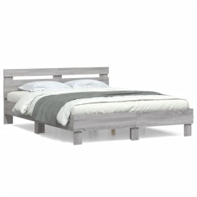 Sonoma gray engineered wood bed with headboard 140x190 cm by , Beds and slatted bases - Ref: Foro24-3207439, Price: 171,06 €,...