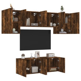 Wall-mounted TV furniture set, 6 pieces, engineered wood, smoked oak. by , TV Furniture - Ref: Foro24-3216443, Price: 213,99 ...