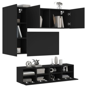 Wall-mounted TV furniture, 4-piece set, engineered wood, black by , TV Furniture - Ref: Foro24-3216533, Price: 167,33 €, Disc...