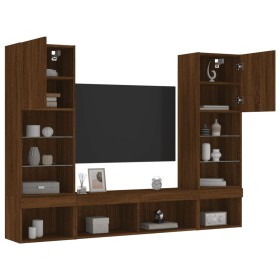 TV wall unit with LED lights, 5 pieces, engineered wood, brown oak. by , TV Furniture - Ref: Foro24-3216696, Price: 225,33 €,...