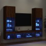 TV wall unit with LED lights, 5 pieces, engineered wood, brown oak. by , TV Furniture - Ref: Foro24-3216696, Price: 218,43 €,...