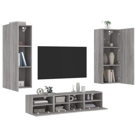 Wall-mounted TV furniture set, 5 pieces, engineered wood, Sonoma gray. by , TV Furniture - Ref: Foro24-3216544, Price: 205,11...