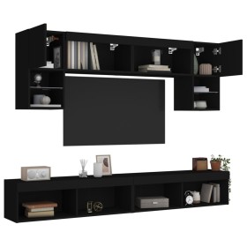 Wall-mounted TV furniture with LED, 6 pieces, engineered wood, black. by , TV Furniture - Ref: Foro24-3216705, Price: 213,99 ...