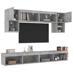 Muebles TV pared con LED 6 pzas madera ingeniería gris hormigón de , Muebles TV - Ref: Foro24-3216707, Precio: 213,99 €, Desc...