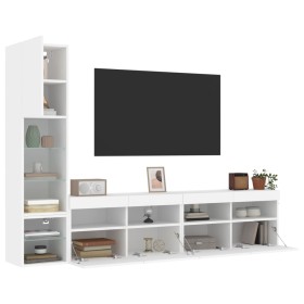 Wall-mounted TV furniture with LED, 4 pieces, engineered wood, white. by , TV Furniture - Ref: Foro24-3216711, Price: 199,46 ...