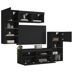 Wall-mounted TV furniture with LED, 5 pieces, engineered wood, black. by , TV Furniture - Ref: Foro24-3216726, Price: 268,38 ...