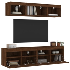 Muebles TV pared con LED 5 pzas madera ingeniería marrón roble de , Muebles TV - Ref: Foro24-3216724, Precio: 184,46 €, Descu...