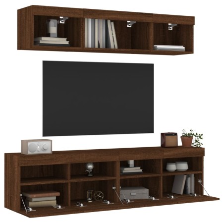 TV wall unit with LED lights, 5 pieces, engineered wood, brown oak. by , TV Furniture - Ref: Foro24-3216724, Price: 186,57 €,...