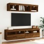 TV wall unit with LED lights, 5 pieces, engineered wood, brown oak. by , TV Furniture - Ref: Foro24-3216724, Price: 186,57 €,...