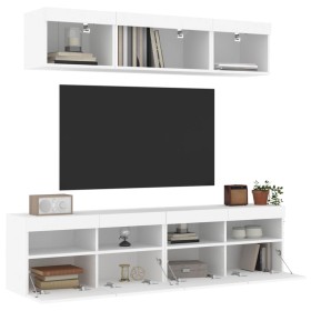 Wall-mounted TV furniture with LED, 5 pieces, engineered wood, white. by , TV Furniture - Ref: Foro24-3216718, Price: 185,89 ...