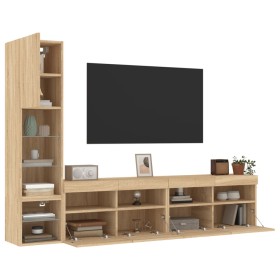 Muebles TV pared con LED 4 pzas madera ingeniería roble Sonoma de , Muebles TV - Ref: Foro24-3216713, Precio: 184,36 €, Descu...